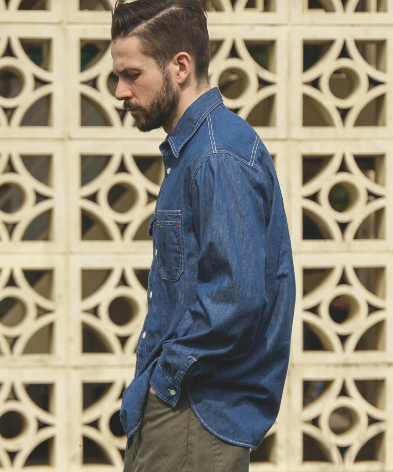 6oz DENIM / BLEACH WASH SERVICEMAN SHIRT / M253105
