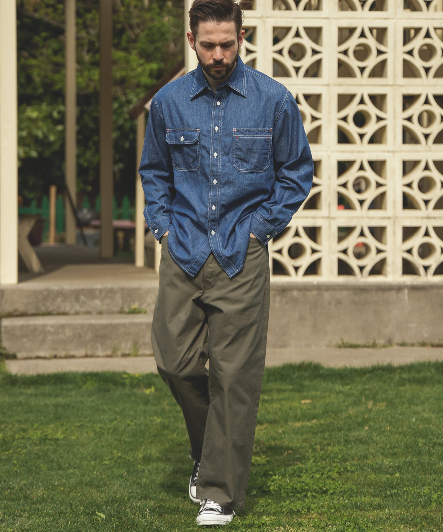 6oz DENIM / BLEACH WASH SERVICEMAN SHIRT / M253105
