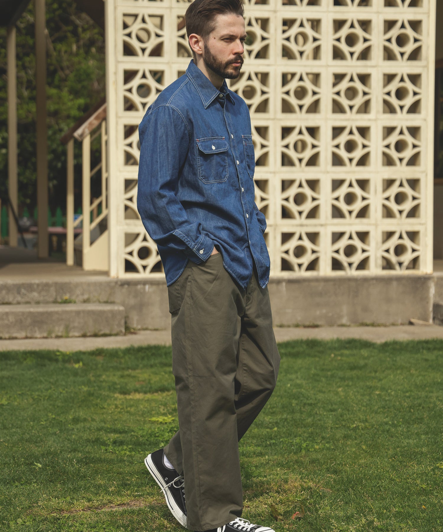 6oz DENIM / BLEACH WASH SERVICEMAN SHIRT / M253105