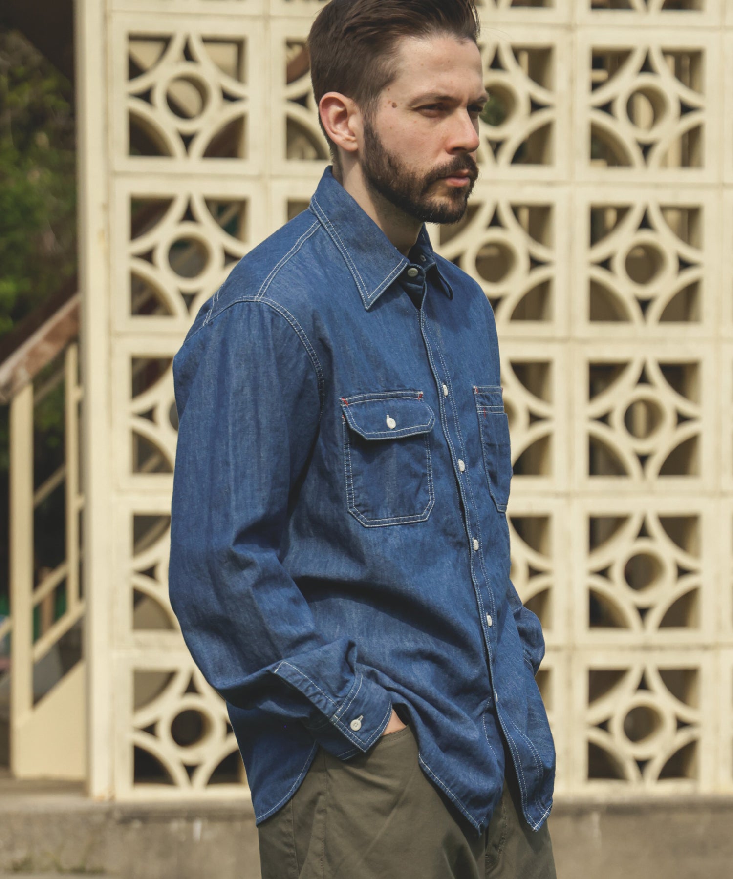 6oz DENIM / BLEACH WASH SERVICEMAN SHIRT / M253105 – MR