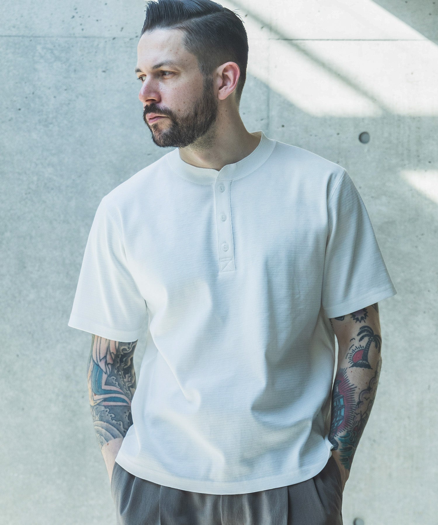 【予約商品】COMPACT HONEYCOMB MESH / HENLEY NECK T-SHIRT