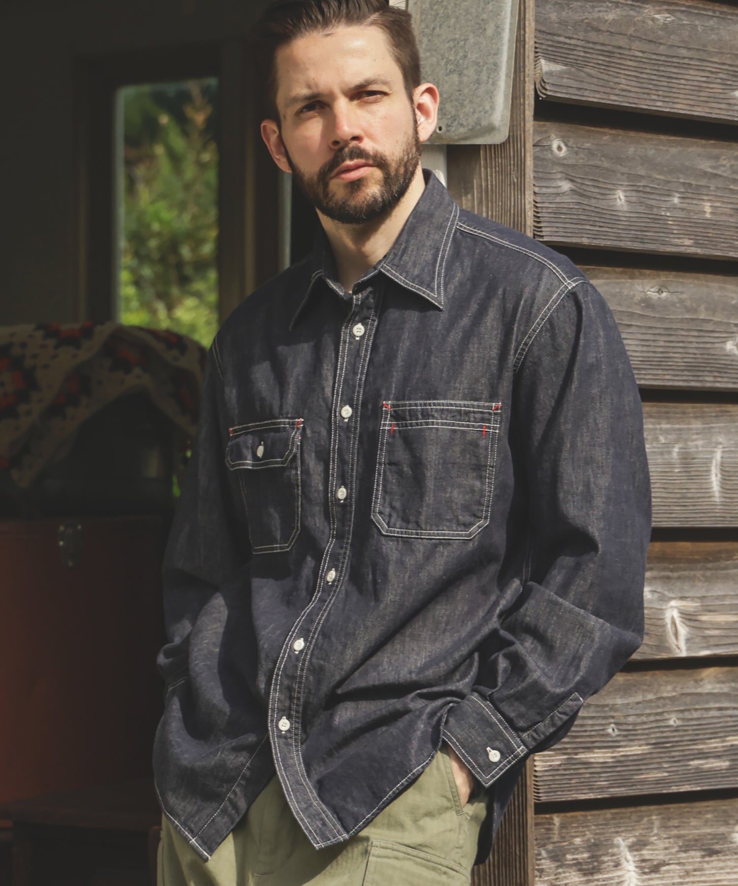 6oz DENIM / RINSE WASH SERVICEMAN SHIRT / M253104