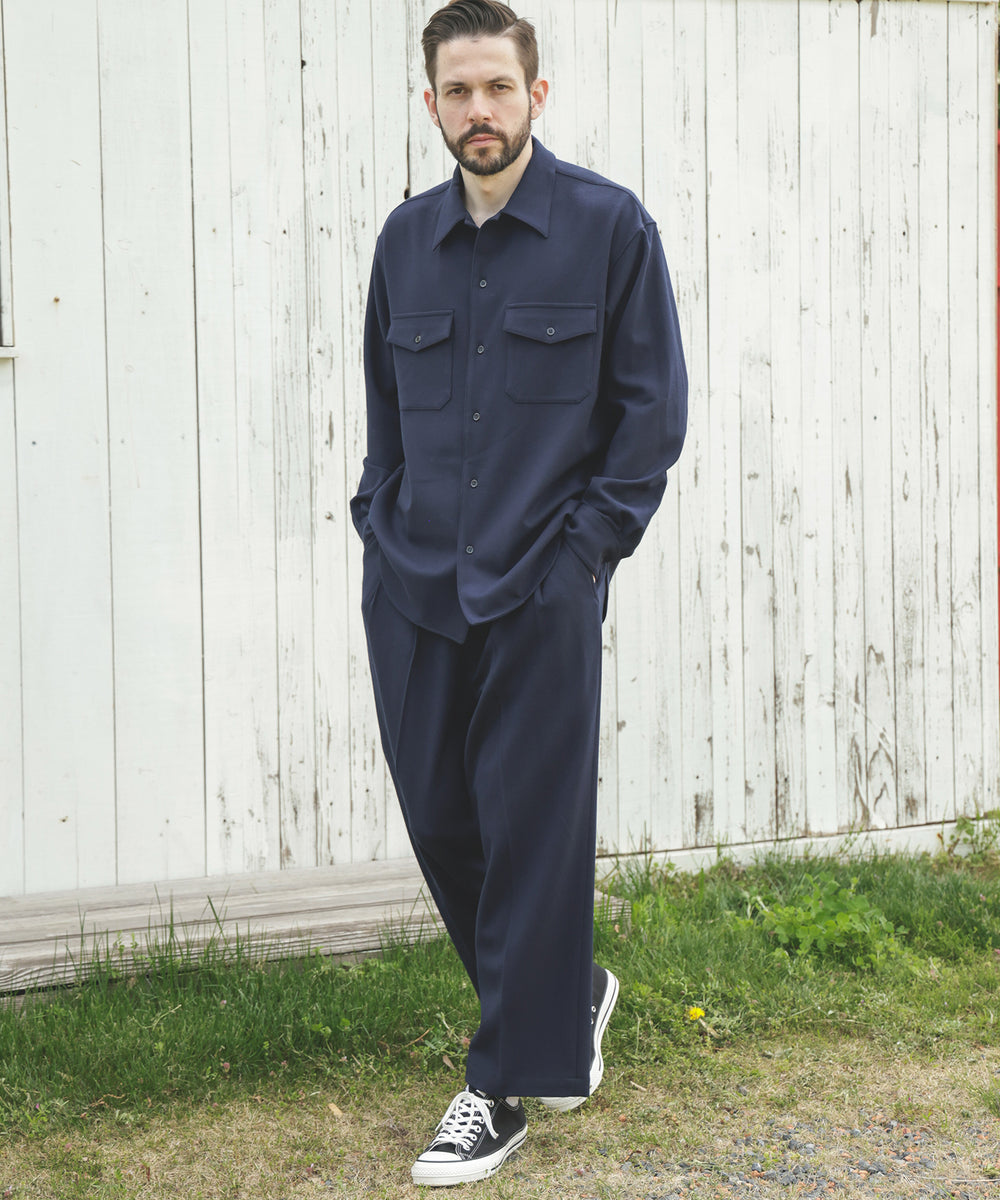 PEACHSKIN STRETCH GABARDINE / 2TACK WIDE EASY PANTS / M253119