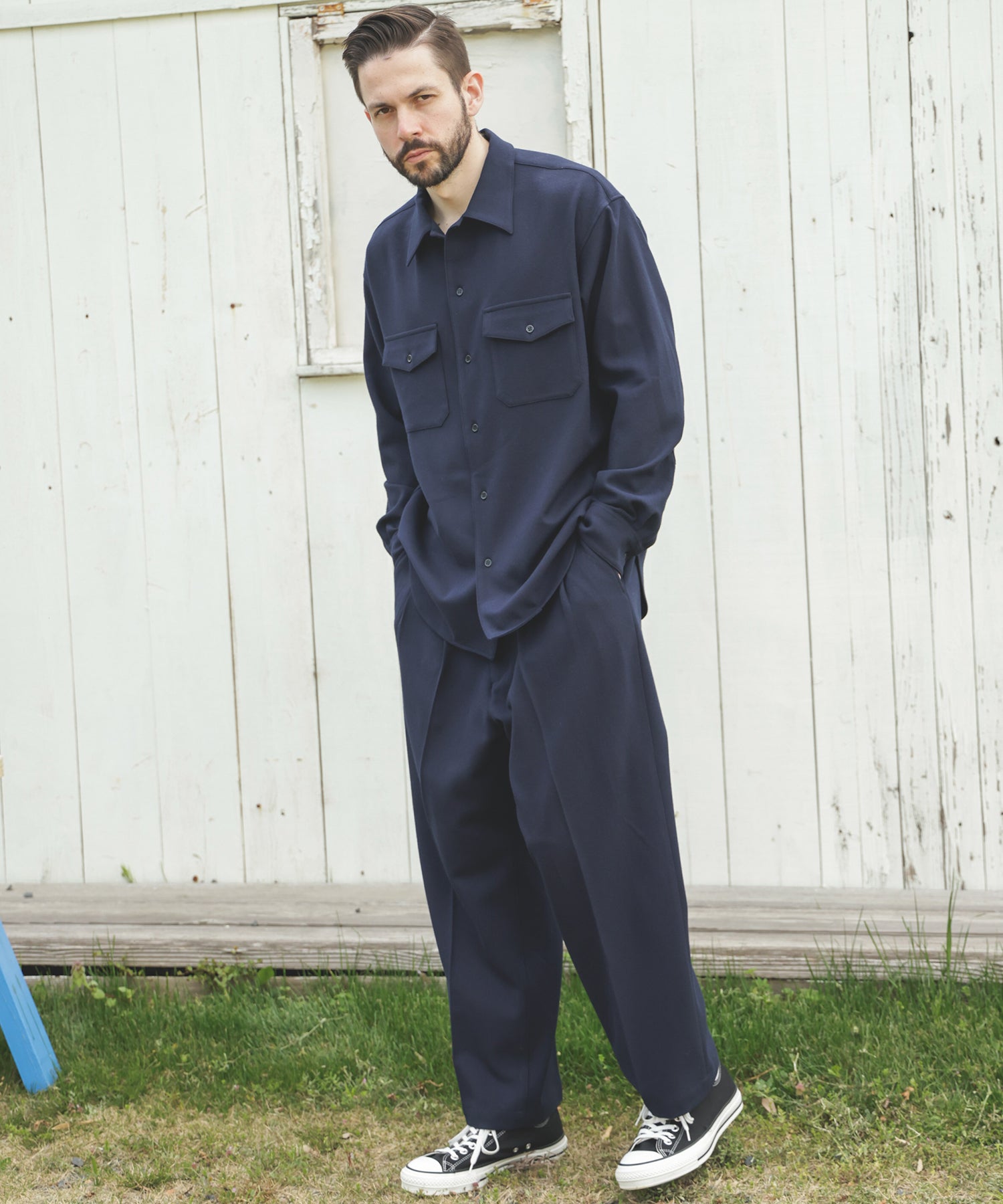 PEACHSKIN STRETCH GABARDINE / 2TACK WIDE EASY PANTS / M253119 – MR