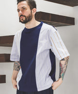 MIX MATERIAL / MULTI STRIPE HYBRID T-SHIRT