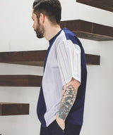 MIX MATERIAL / MULTI STRIPE HYBRID T-SHIRT