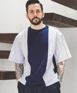 MIX MATERIAL / MULTI STRIPE HYBRID T-SHIRT