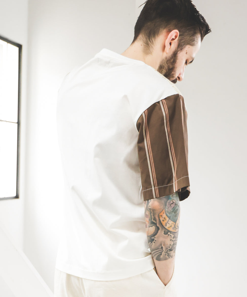 MIX MATERIAL / MULTI STRIPE HYBRID T-SHIRT