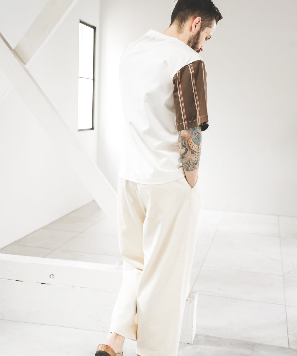 MIX MATERIAL / MULTI STRIPE HYBRID T-SHIRT