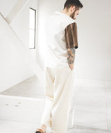 MIX MATERIAL / MULTI STRIPE HYBRID T-SHIRT