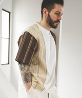 MIX MATERIAL / MULTI STRIPE HYBRID T-SHIRT