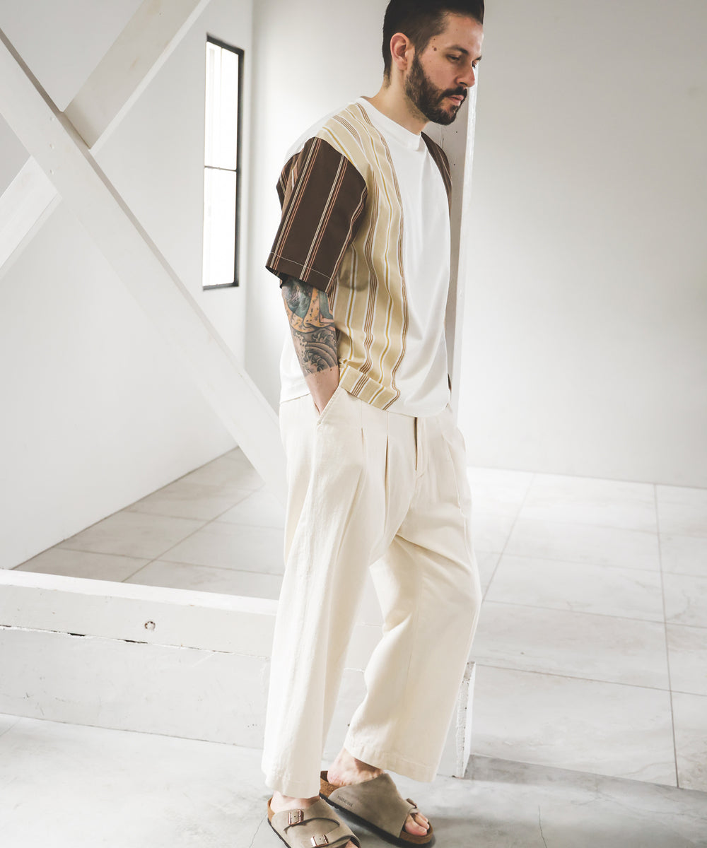 MIX MATERIAL / MULTI STRIPE HYBRID T-SHIRT