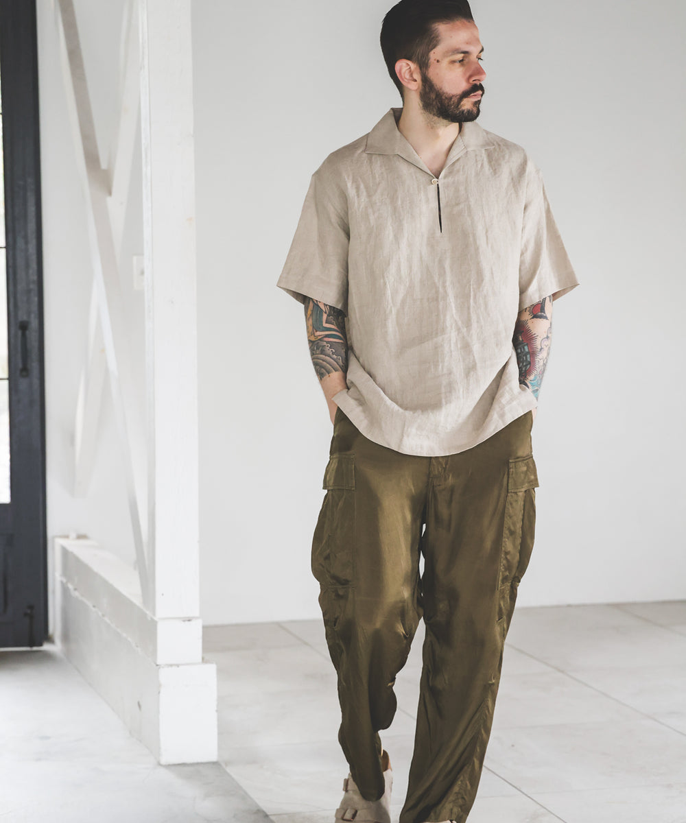 FRENCH LINEN WASHABLE / SHORT SLEEVE CAPRI SHIRT