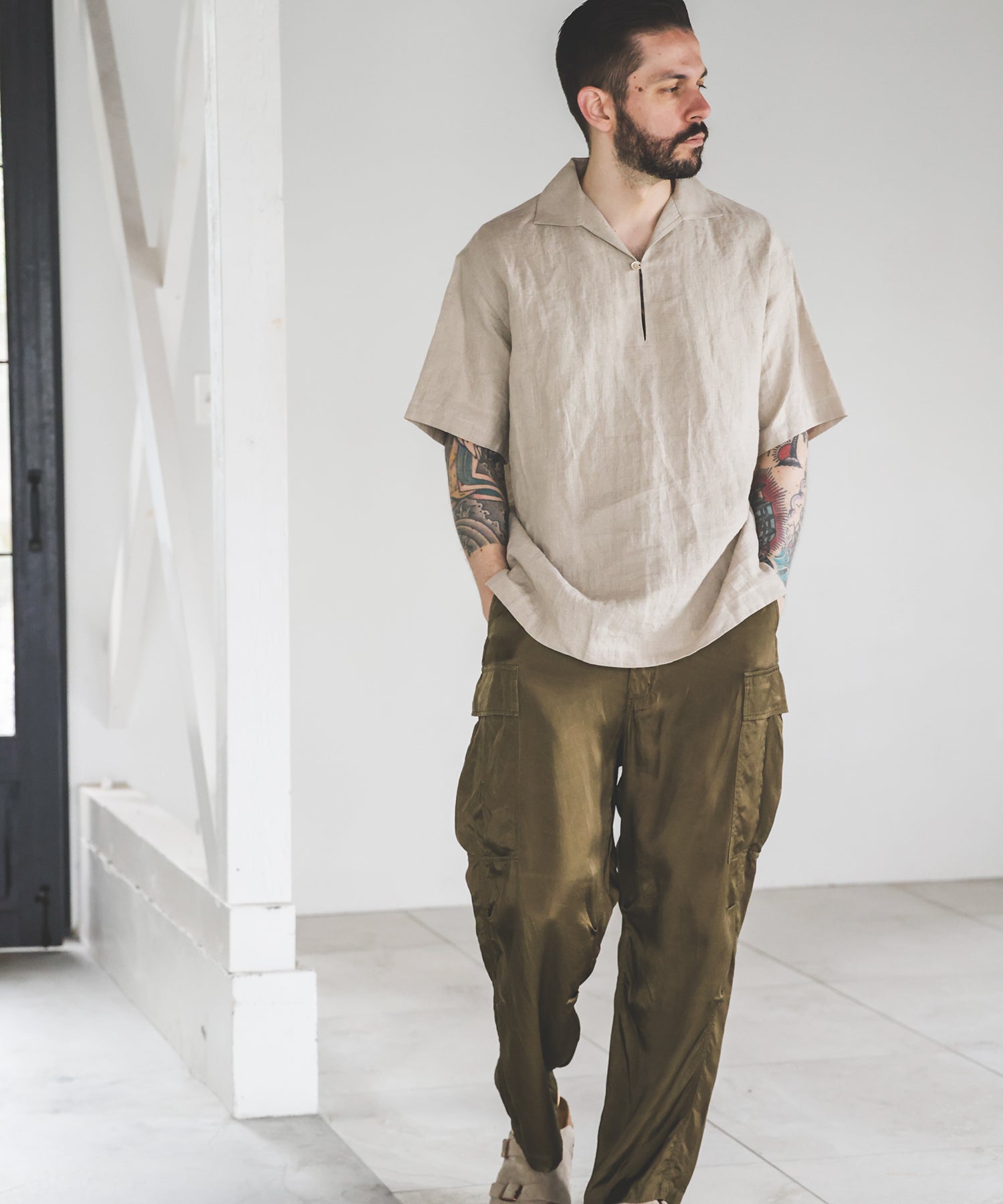 FRENCH LINEN WASHABLE / SHORT SLEEVE CAPRI SHIRT