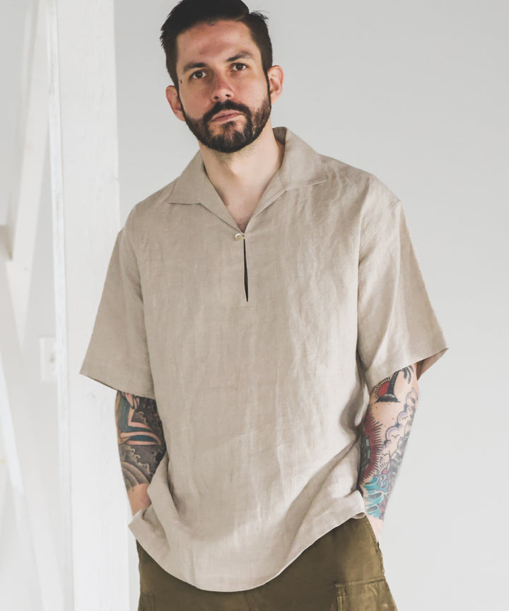 FRENCH LINEN WASHABLE / SHORT SLEEVE CAPRI SHIRT