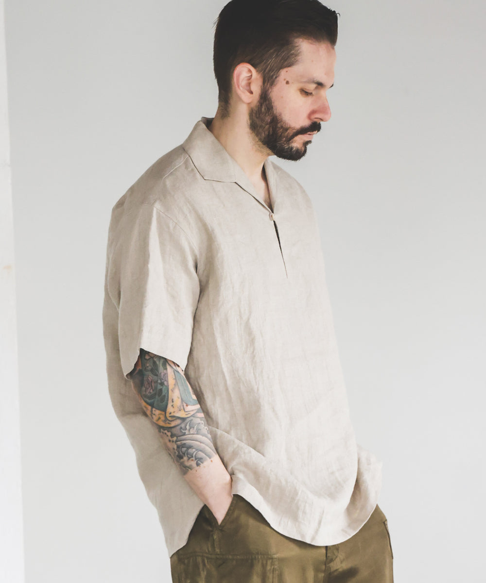 FRENCH LINEN WASHABLE / SHORT SLEEVE CAPRI SHIRT