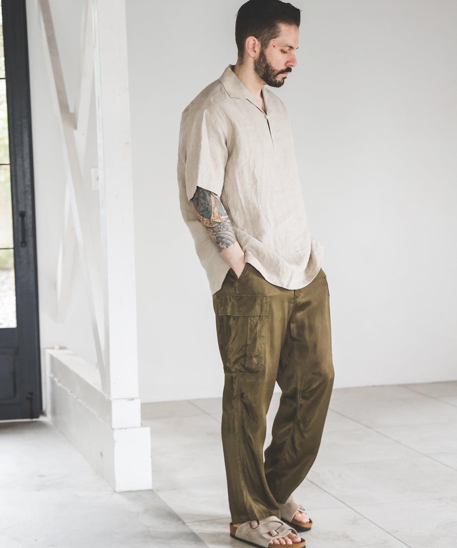 FRENCH LINEN WASHABLE / SHORT SLEEVE CAPRI SHIRT