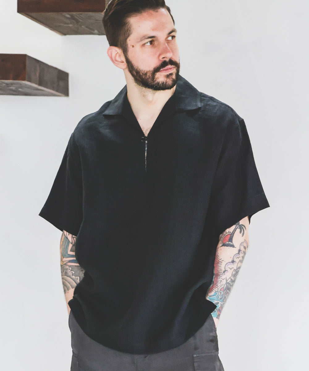 FRENCH LINEN WASHABLE / SHORT SLEEVE CAPRI SHIRT