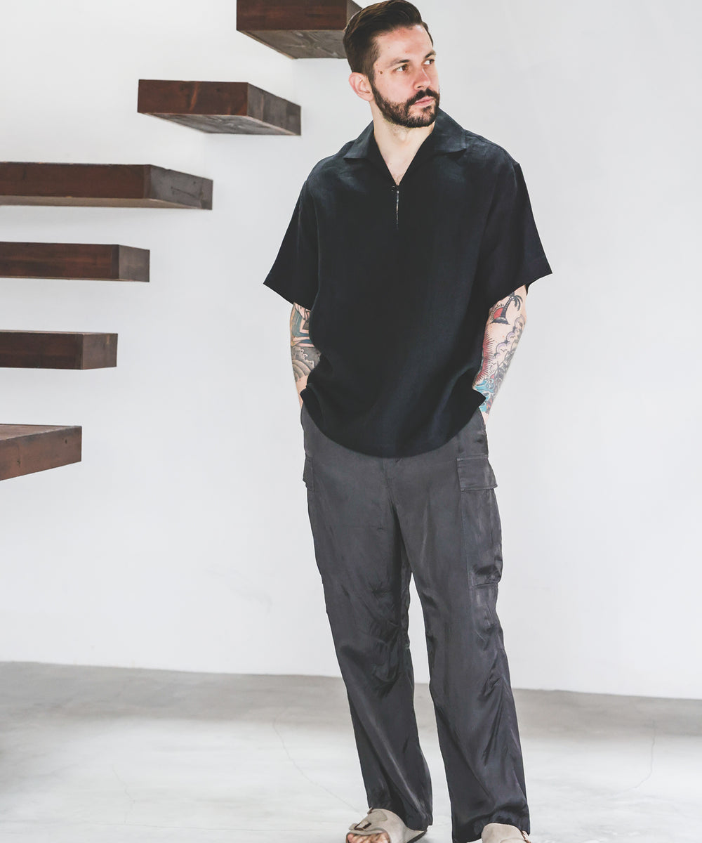 FRENCH LINEN WASHABLE / SHORT SLEEVE CAPRI SHIRT