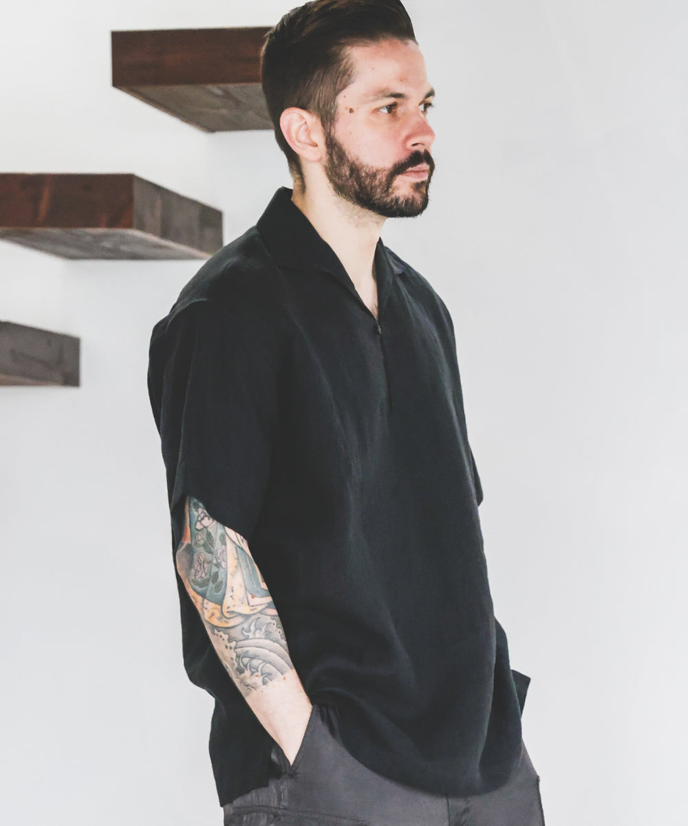 FRENCH LINEN WASHABLE / SHORT SLEEVE CAPRI SHIRT