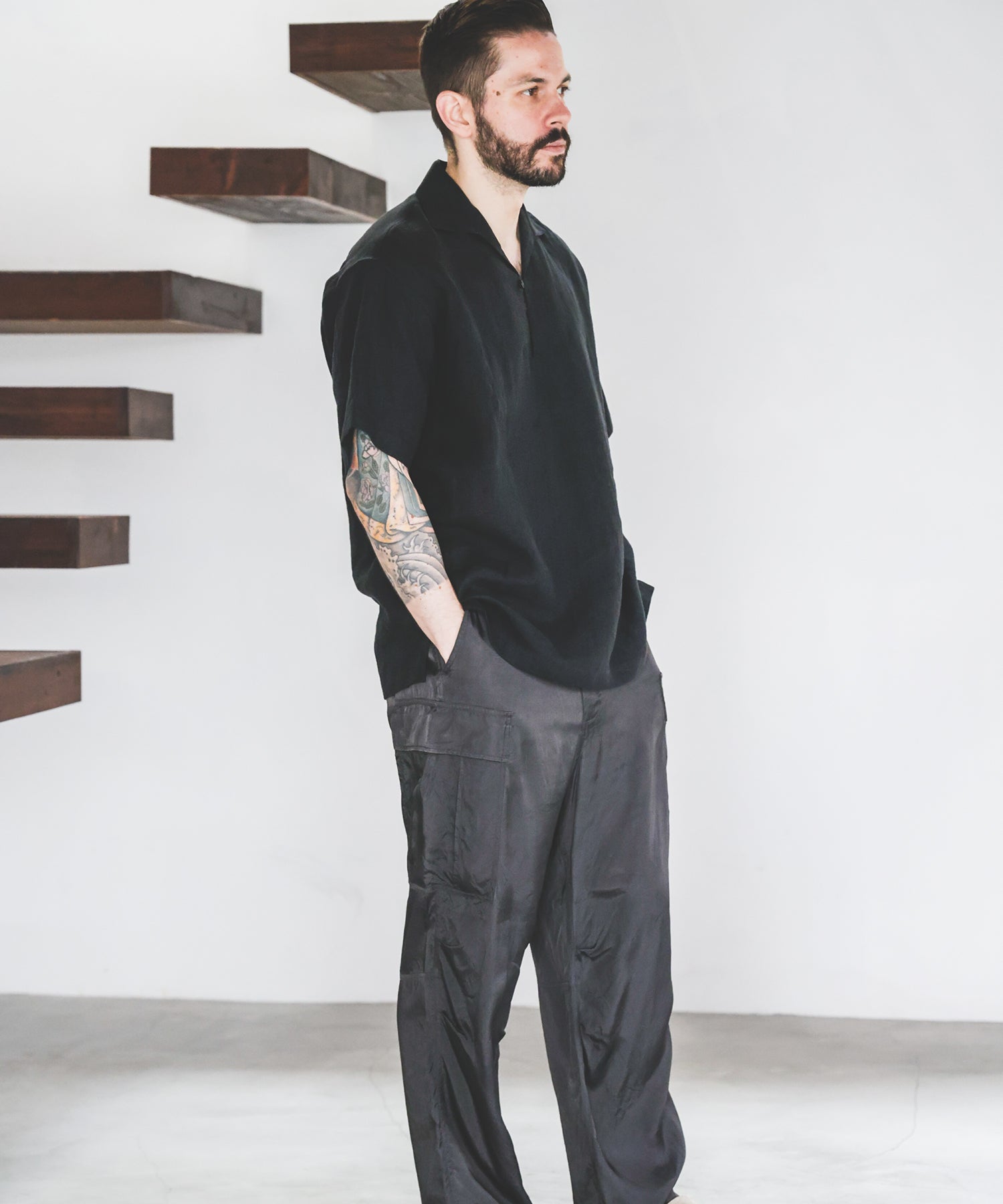 FRENCH LINEN WASHABLE / SHORT SLEEVE CAPRI SHIRT