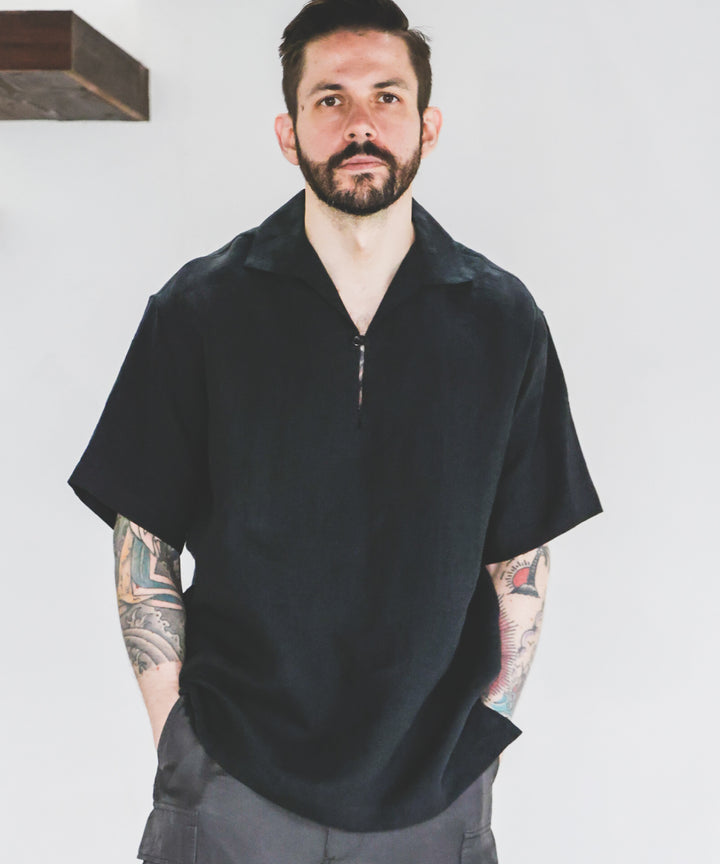 FRENCH LINEN WASHABLE / SHORT SLEEVE CAPRI SHIRT