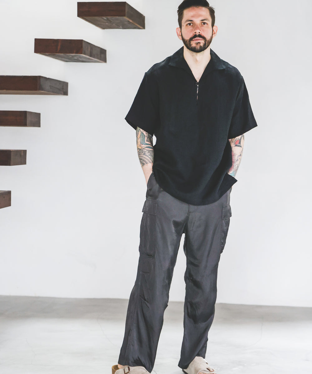 FRENCH LINEN WASHABLE / SHORT SLEEVE CAPRI SHIRT