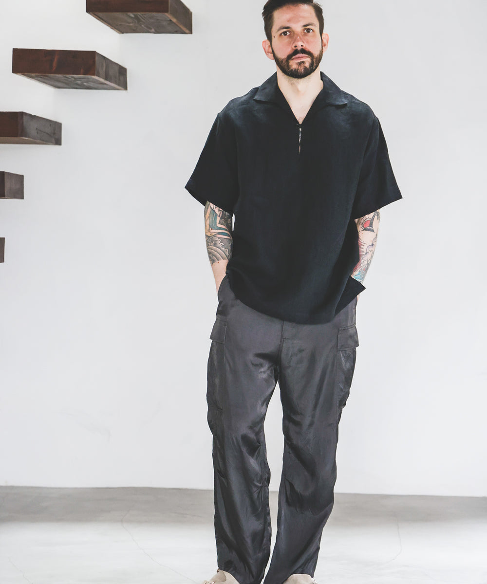 FRENCH LINEN WASHABLE / SHORT SLEEVE CAPRI SHIRT