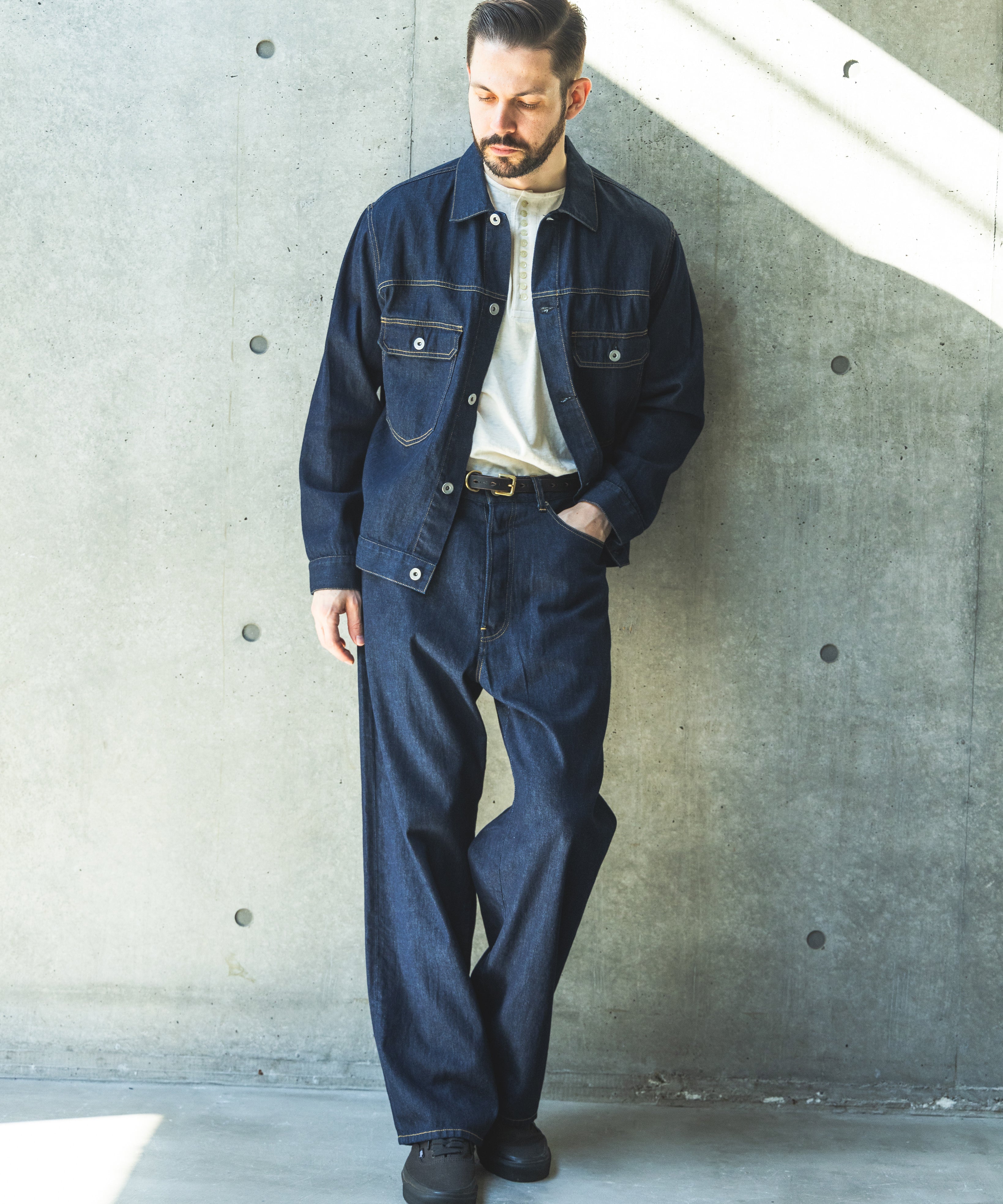 RINSE WASH 8oz DENIM / WASHED WIDE STRIGHT PANTS / M261104 – MR