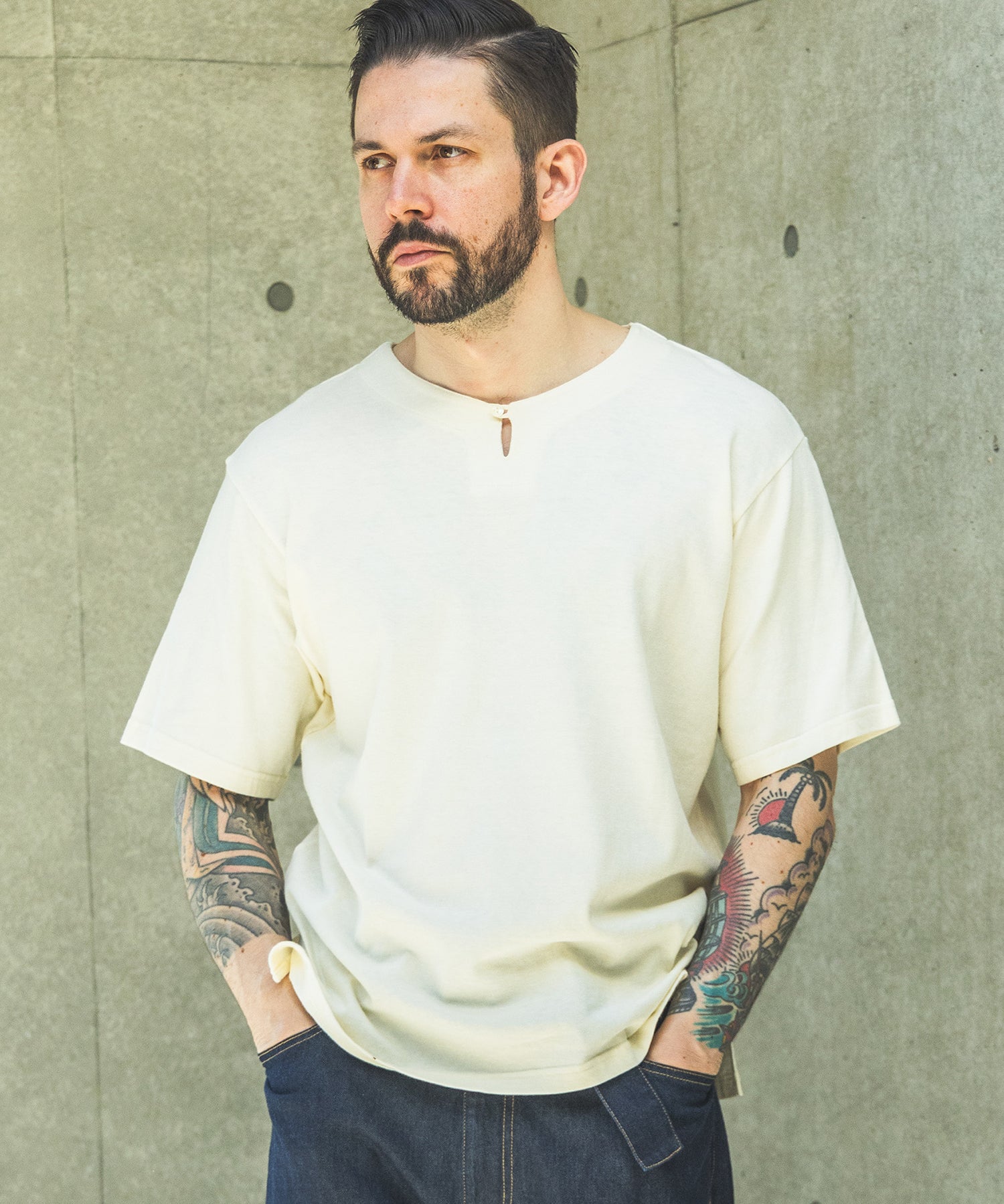 【予約商品】88/12 VINTAGE MATERIAL / KEY NECK T-SHIRT / M261137