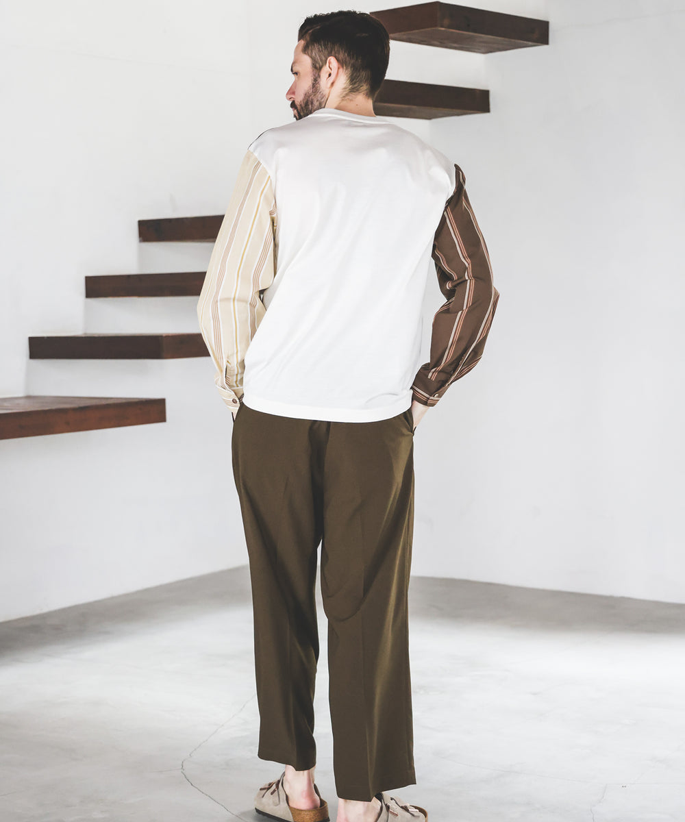 MIX MATERIAL / MULTI STRIPE HYBRID SHIRT