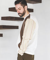 MIX MATERIAL / MULTI STRIPE HYBRID SHIRT