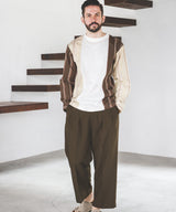 MIX MATERIAL / MULTI STRIPE HYBRID SHIRT