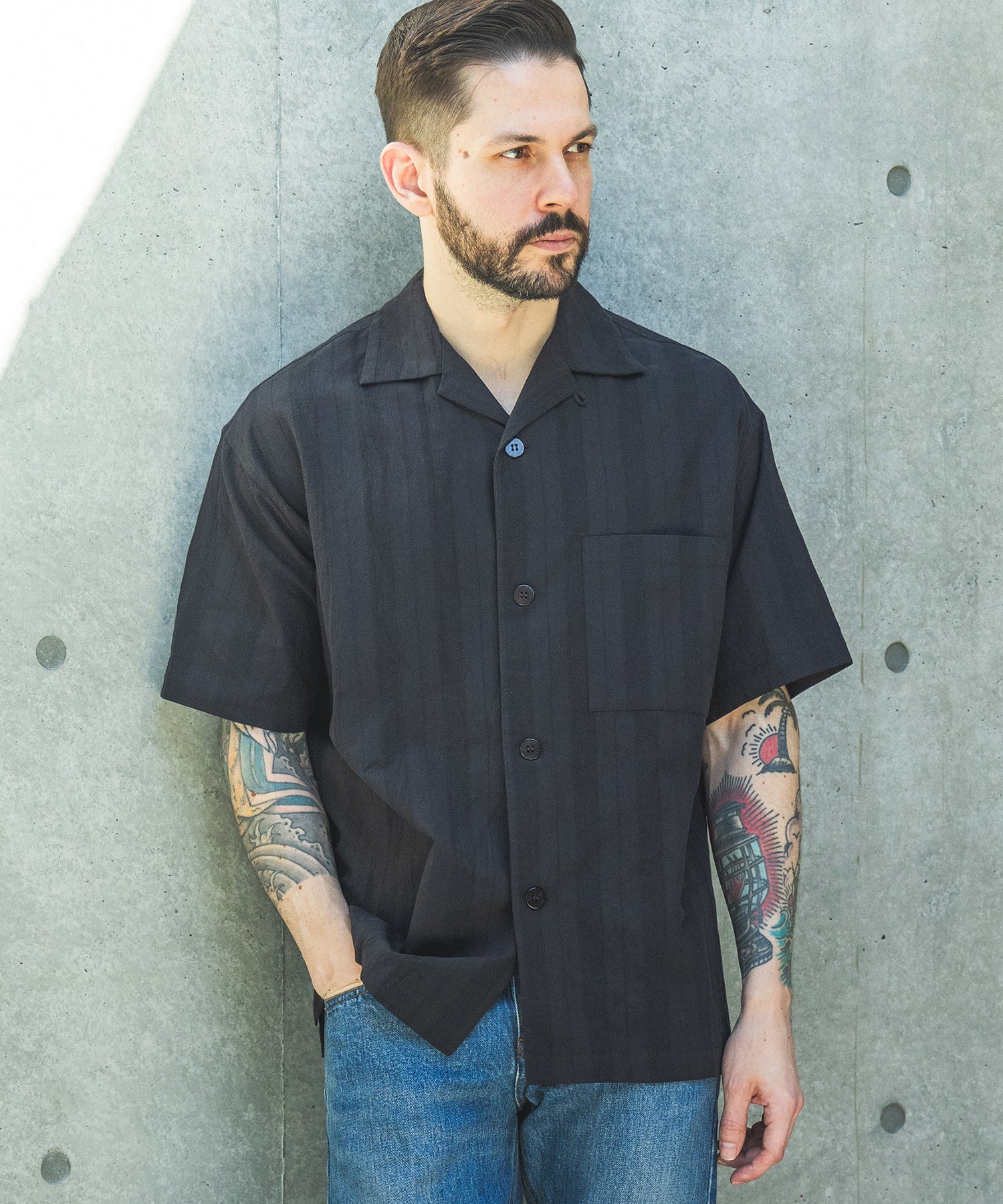 【予約商品】C/L PANAMA STRIPES / SHORT/S OPEN COLLAR SHIRT / M261131