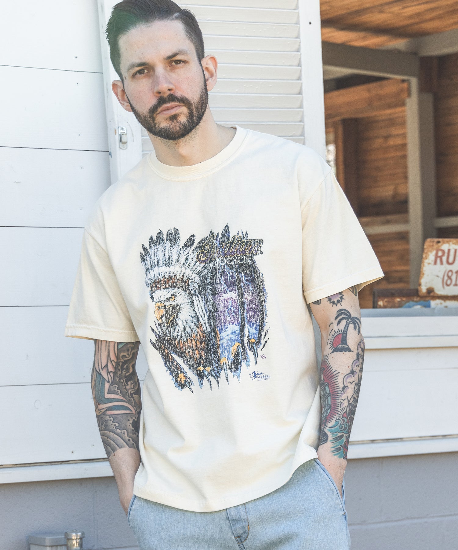 INDIAN MOTOCYCLE COLLABORATION / USED PRINT T-SHIRT TYPE-B
