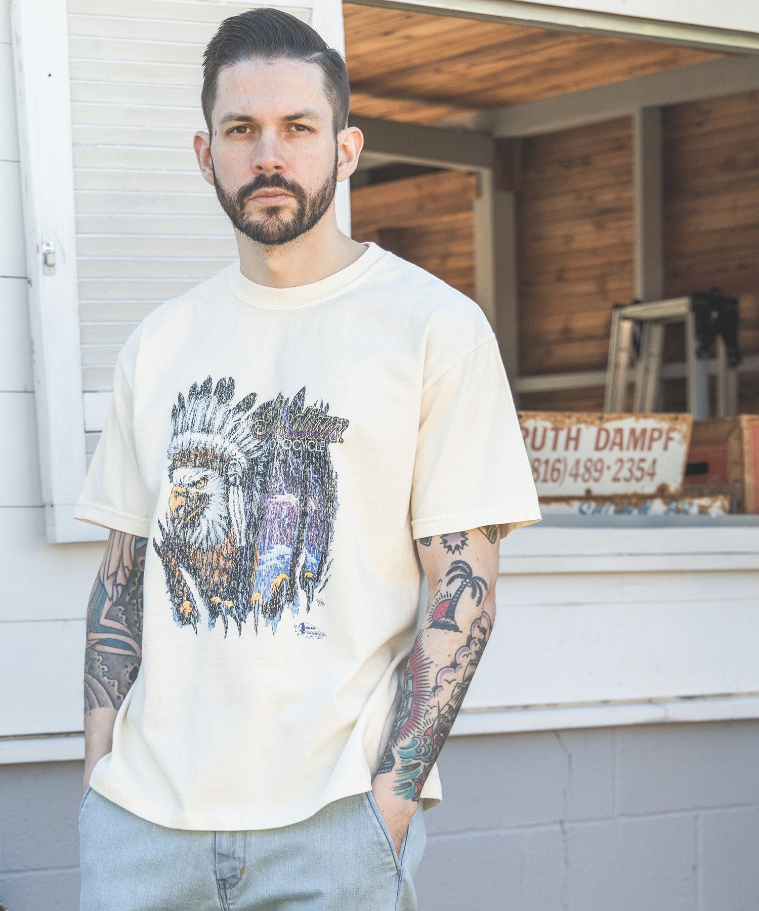 INDIAN MOTOCYCLE COLLABORATION / USED PRINT T-SHIRT TYPE-B