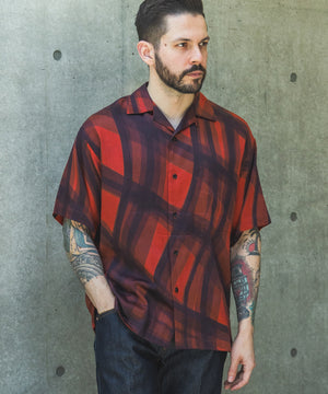ABSTRACT CHECK / SHORT/S OPEN COLLAR SHIRT/ M261130