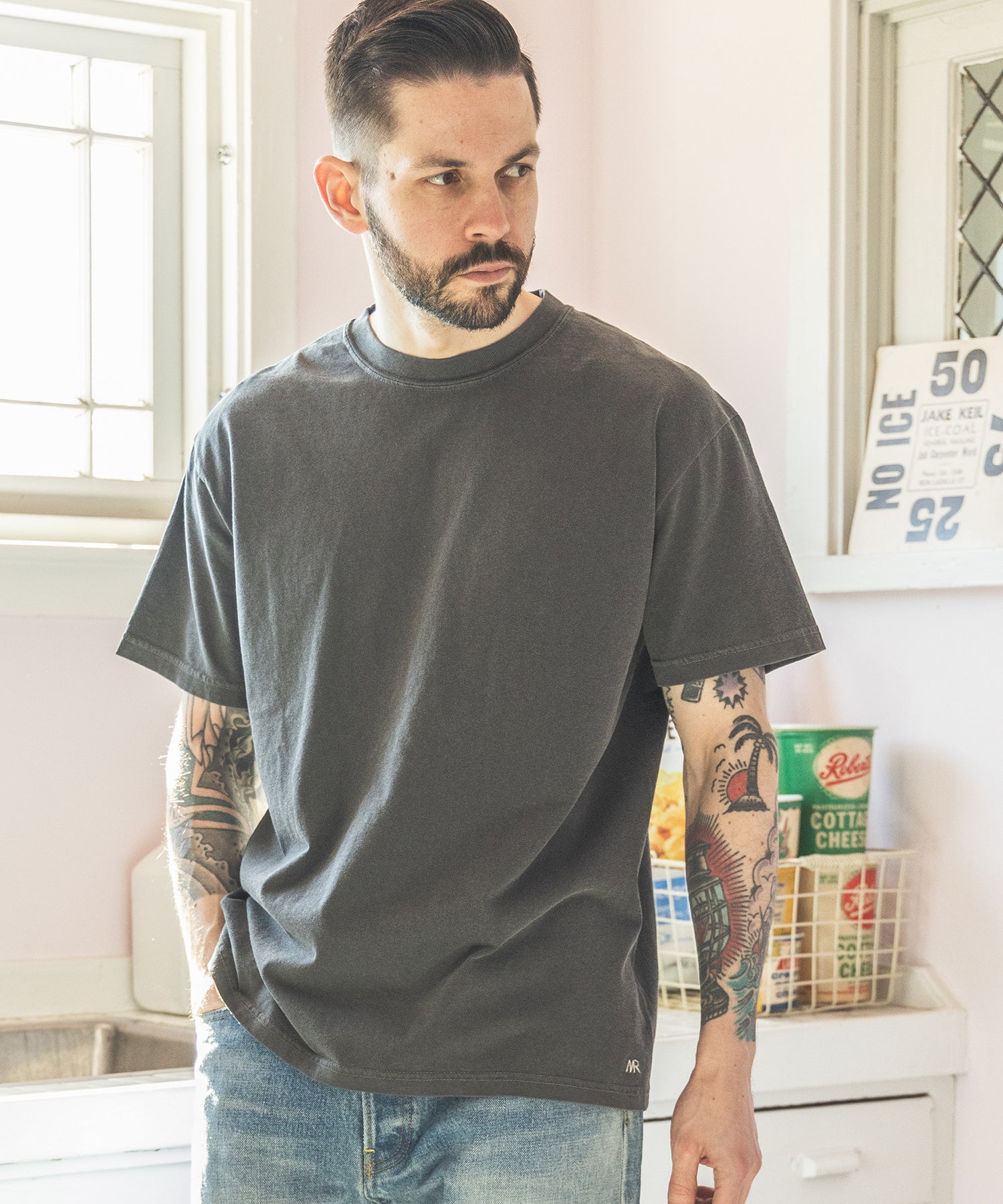 LOOP-WHEELED PLAIN KNIT / USED ONE POINT T-SHIRT