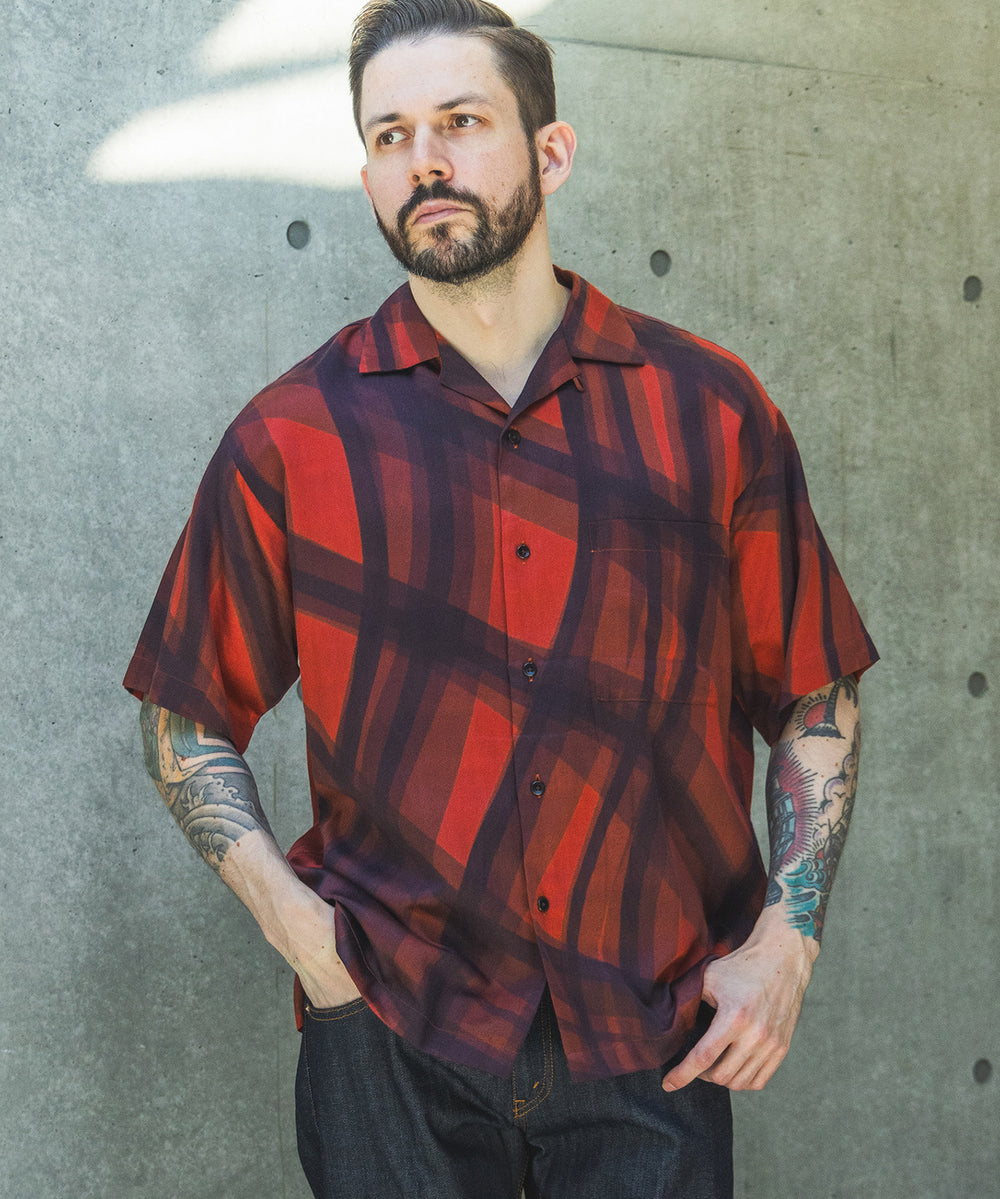 【予約商品】ABSTRACT CHECK / SHORT/S OPEN COLLAR SHIRT/ M261130