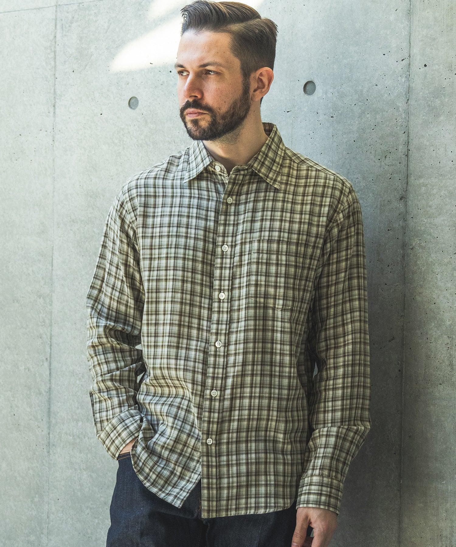 【予約商品】DOUBLE GAUZE MADRAS CHECK / REGULAR COLLAR SHIRT / M261114