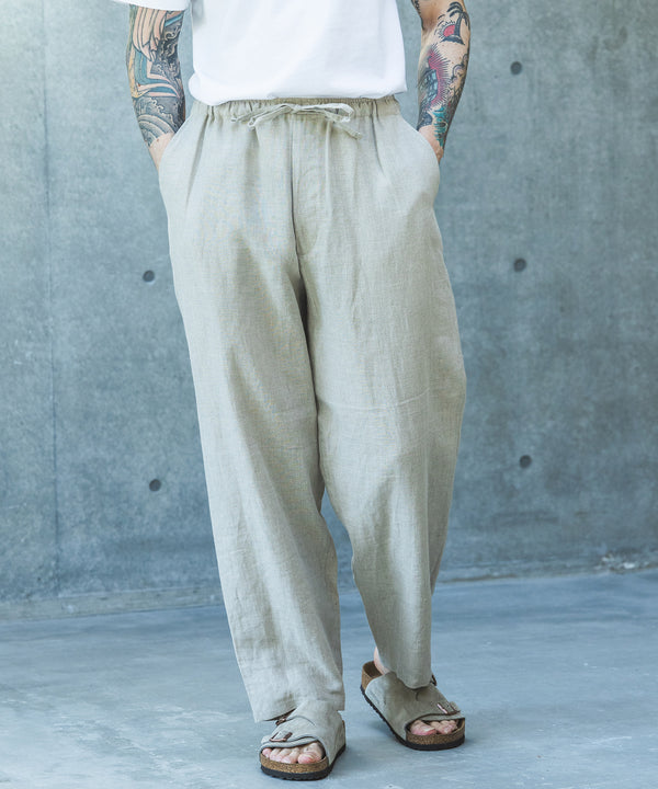 SOFT FINISH LINEN / DRAWSTRING TAPERED PANTS / M261110