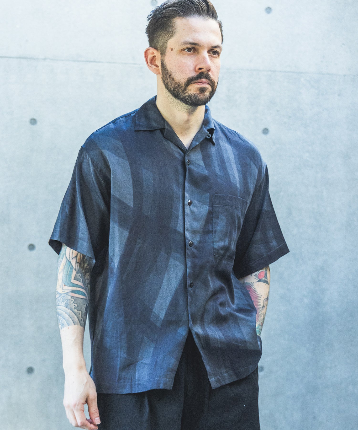 【予約商品】ABSTRACT CHECK / SHORT/S OPEN COLLAR SHIRT/ M261130