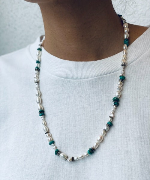 Turquoise x pearl long necklace