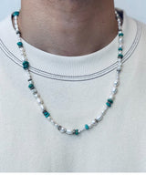 Turquoise x pearl long necklace