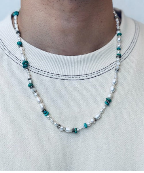 Turquoise x pearl long necklace