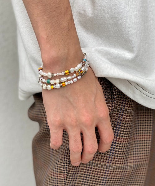 African beads x pearl long necklace